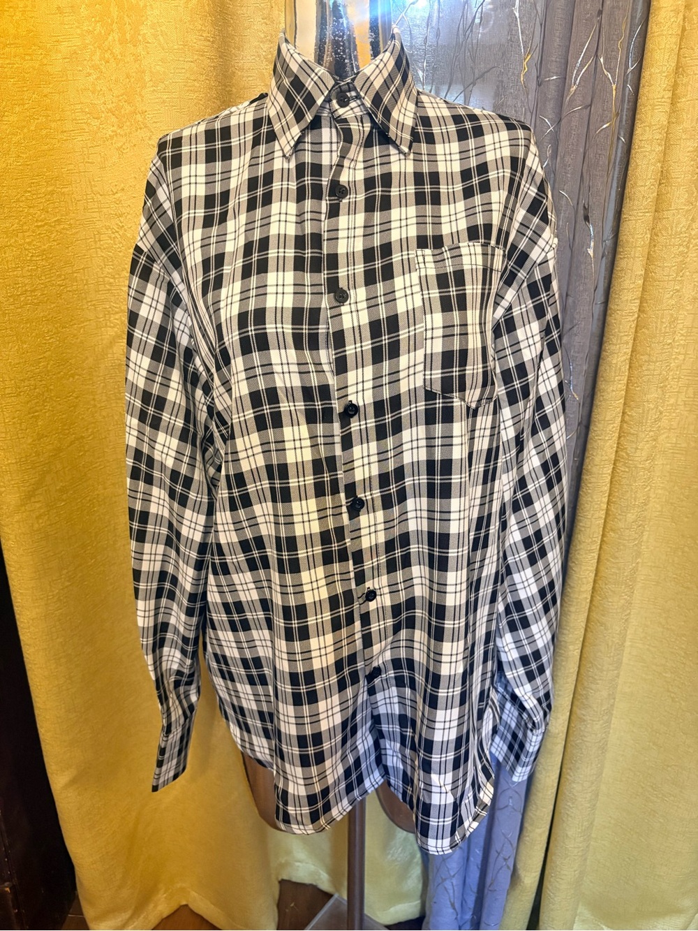 Akira Oversize  Black & White Plaid Button-Down Shirt for Women.